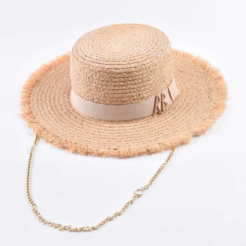Natural Raffia Straw Hats for Wen Fashionable Metal RB Letter Sun Hat Outdoor Holidays Beach Sun Protection Hat X250329