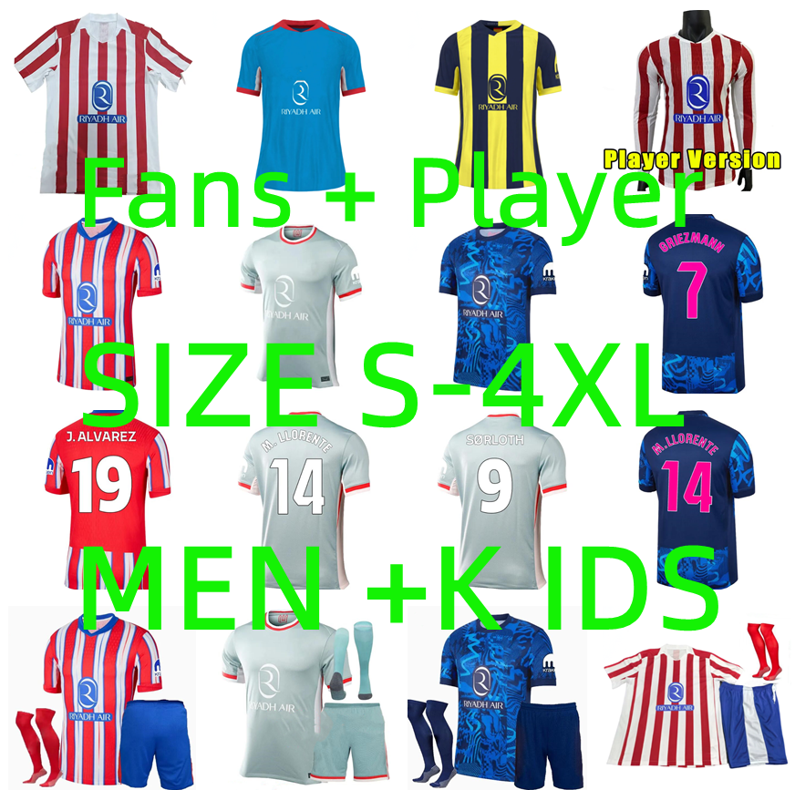 24 25 26 Atletico MadridS R.DE PAUL soccer jerseys 2025 2026 Player version KOKE J.ALVAREZ M.LLORENTE Sorloth Correa GRIEZMANN camiseta football shirts men kids kit