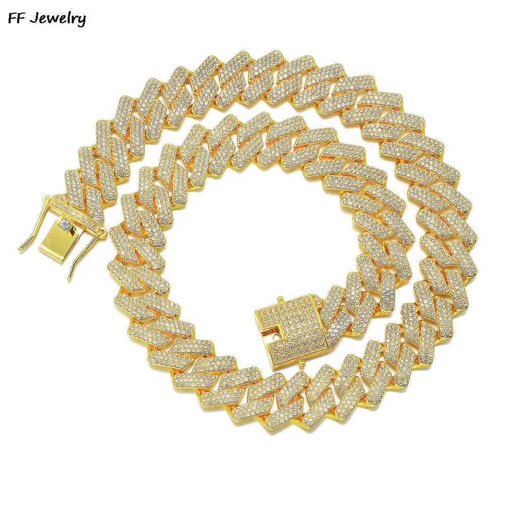 20mm Cuban Chain Mens Ice Out Necklace Cross Set Cubic Zirconia Big Hip Hop Jewelry Y250329