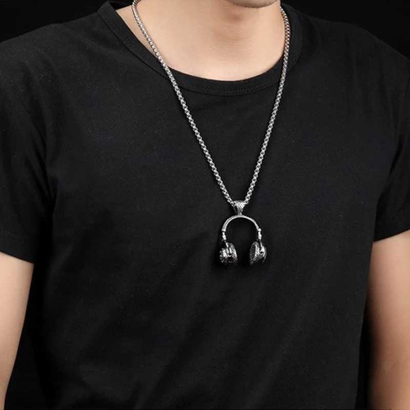 Personalized Rock DJ Music Earphones Pendant Necklace Mens and Womens Headwear Necklace Jewelry Hip Hop Earphones Long Chain Party Gift Y250329