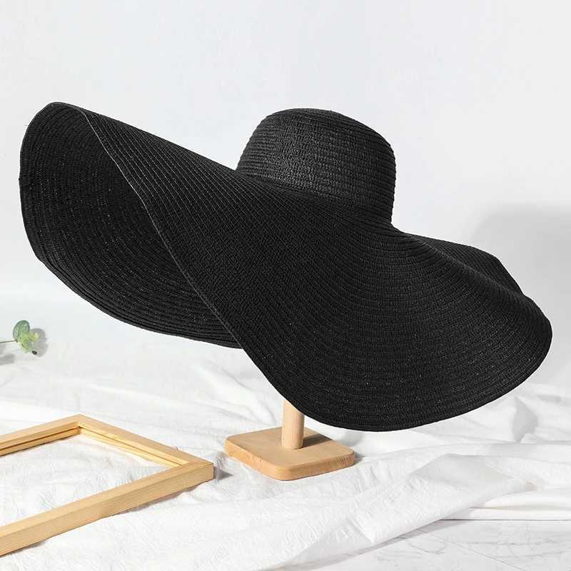 Womens ultra-fine 70cm beach hat wide Bri summer UV protection sun hat womens folding straw wedding hatXJ250329