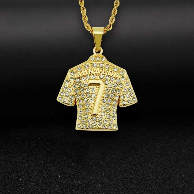 Hip Hop Mens Football Necklace 7 Pendants Stainless Steel Chain Ice Sparkling Rhinestone Necklace Sports Jewelry Gift Y250329