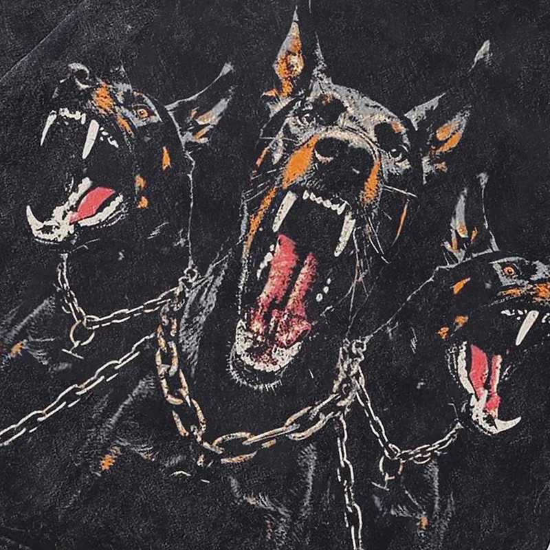 Summer Mens Washed Tshirts Hip Hop Doberman Dog Graphic Print Punk Gothic T-Shirt Streetwear Harajuku Vintage Cotton Tops Tees X250329