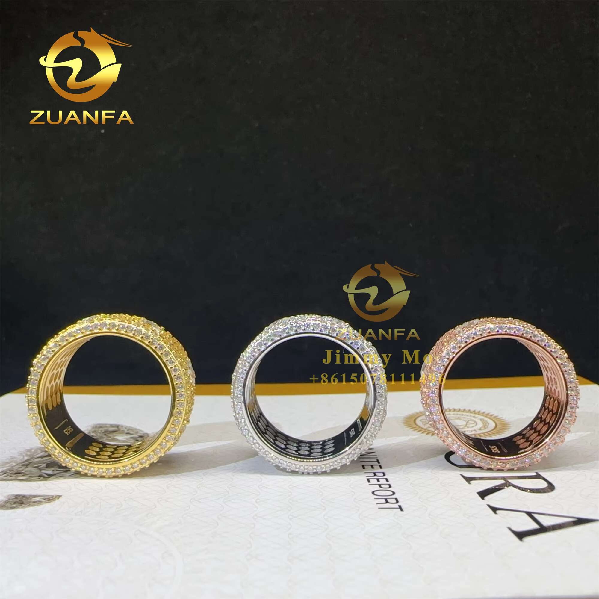 Fashion Rapper Jewelry Buss Down Pass Diamond Tester 925 Sterling Silver Fully Iced Out VVS Moissanite Diamond Eternity Ring Men