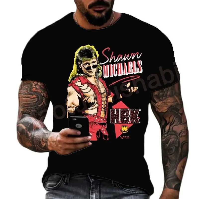 Summer Mens 3D Famous Wrestler Shawn Michaels T-shirt Childrens Street Large Round Neck Sports Top 26Y0424