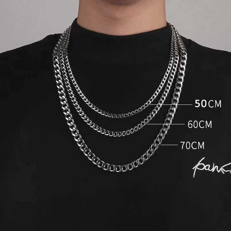 Hip Hop Width 3/5/7/9MM Cuban Link Stainless Steel Chain Necklace for Men Basic Simple Rap Singer Necklace Fashion Jewelry Y250329