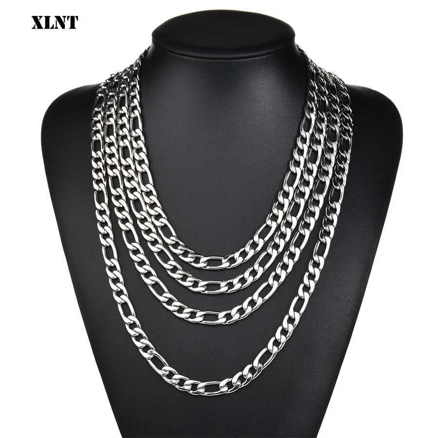 Fashion New Figaro Necklace Mens Punk Silver Stainless Steel Long Necklace Mens Hip Hop Jewelry Gift Y250329