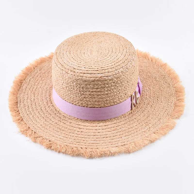 Natural Raffia Straw Hats for Wen Fashionable Metal RB Letter Sun Hat Outdoor Holidays Beach Sun Protection Hat X250329