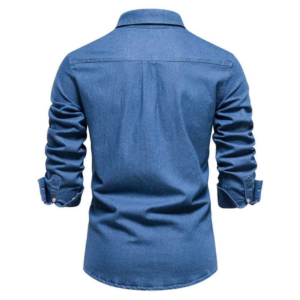 New autumn cotton denim mens long sleeved solid color casual slim fit shirt mens designer clothing mens denim shirt X250329