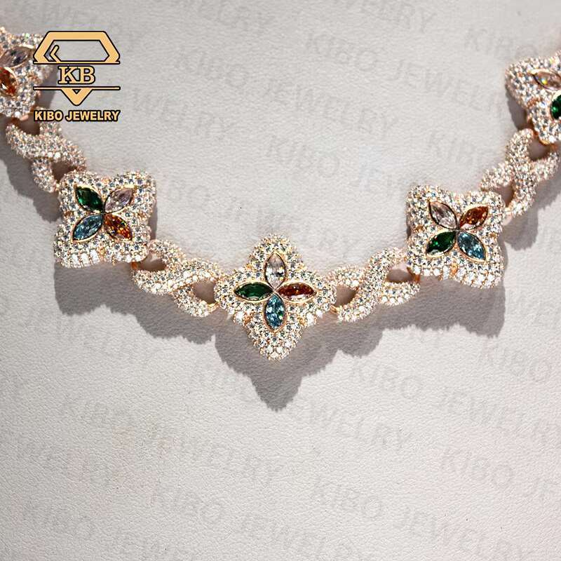 Hip Hop Clover Chains Jewelry VVS Moissanite 925 Silver Rose Gold Plated 22mm Moissanite Iced Out 4 Leaf Cuban Link Chain