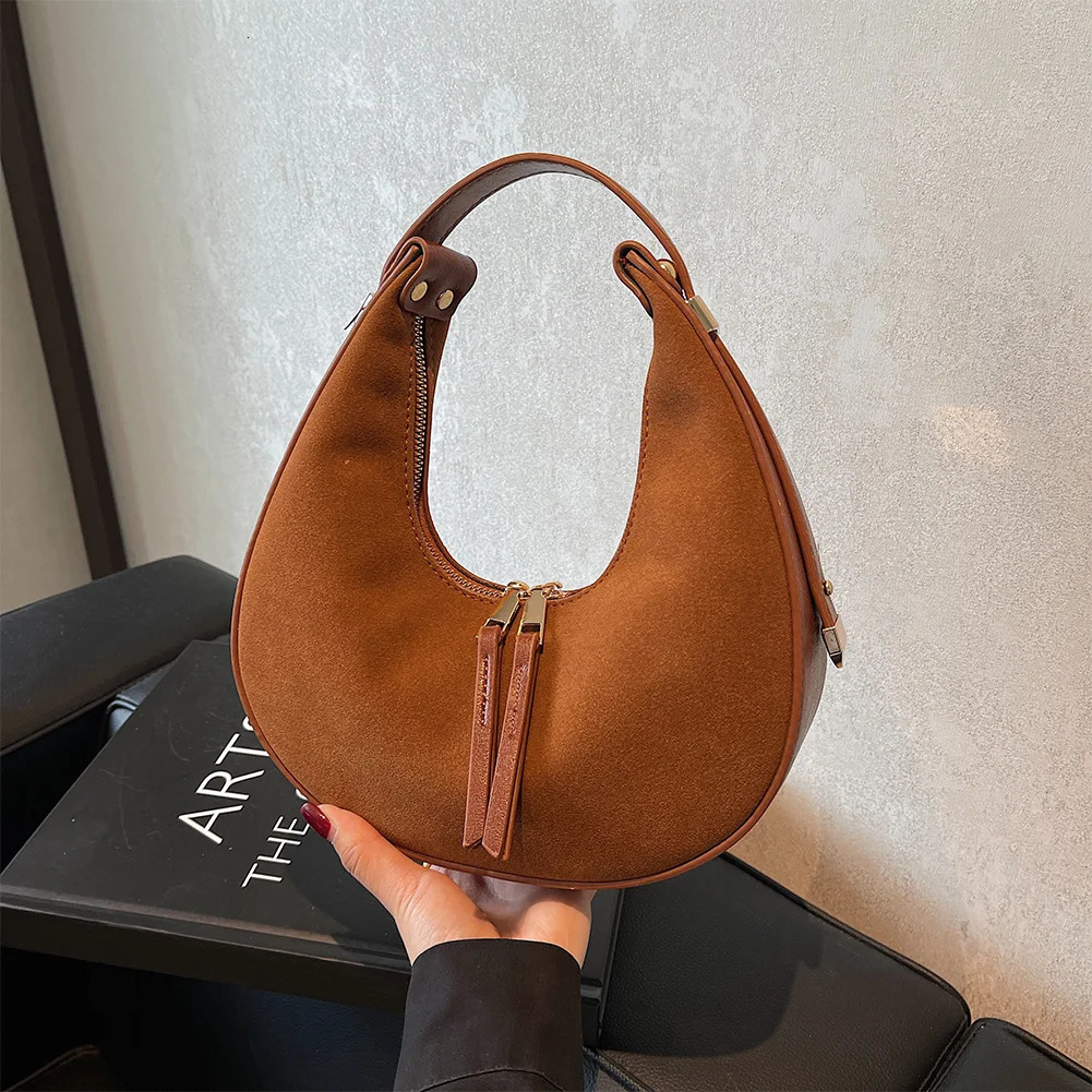 Suede Bag Women Faux Suede Shoulder Bag Small Purse for Women Clutch Hobo Tote Handbag With Double Zipper Closure Top Handle Bag 250328