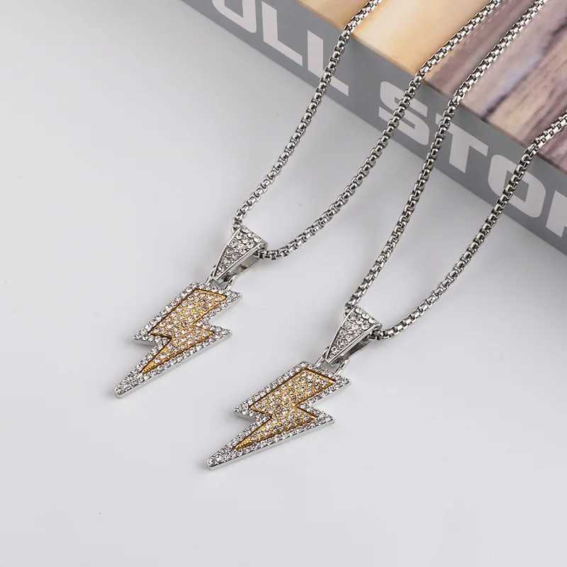European and American fashion two-color lightning necklace fashionable mens hip-hop personality pendant hip-hop full matching gift Y250329