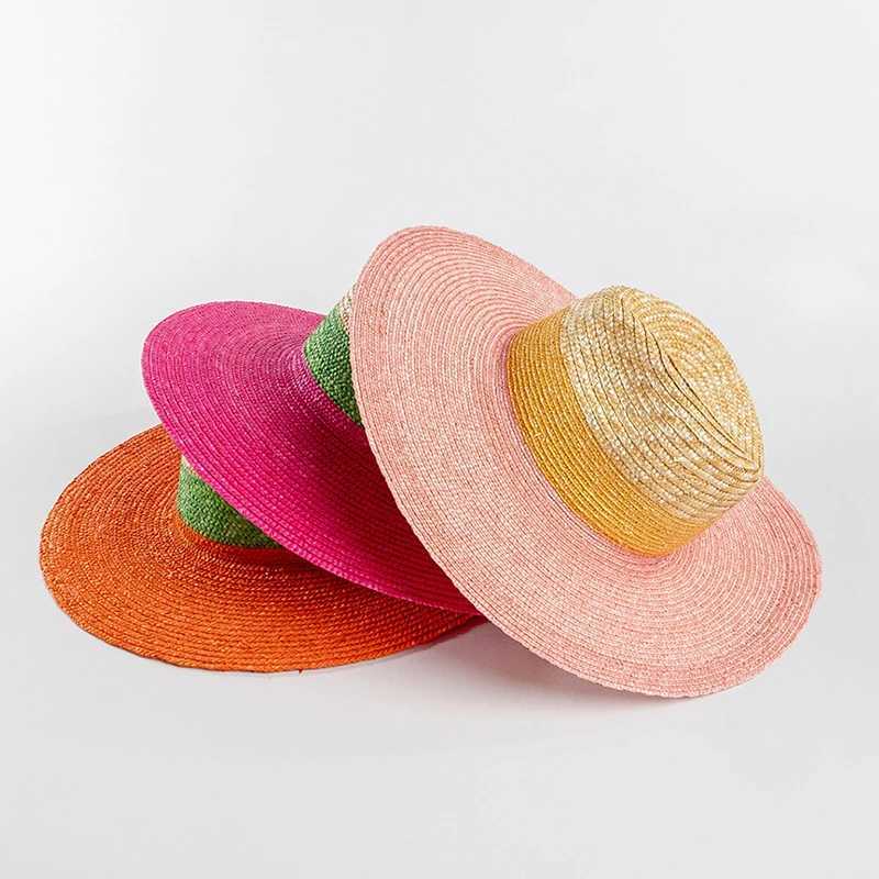 Wens Summer Beach Hat w 3 Tones Wheat Straw Hat Outdoor Wide Brim Sun Hat Jazz Top Panama Hat Stage Performance Hat X250329