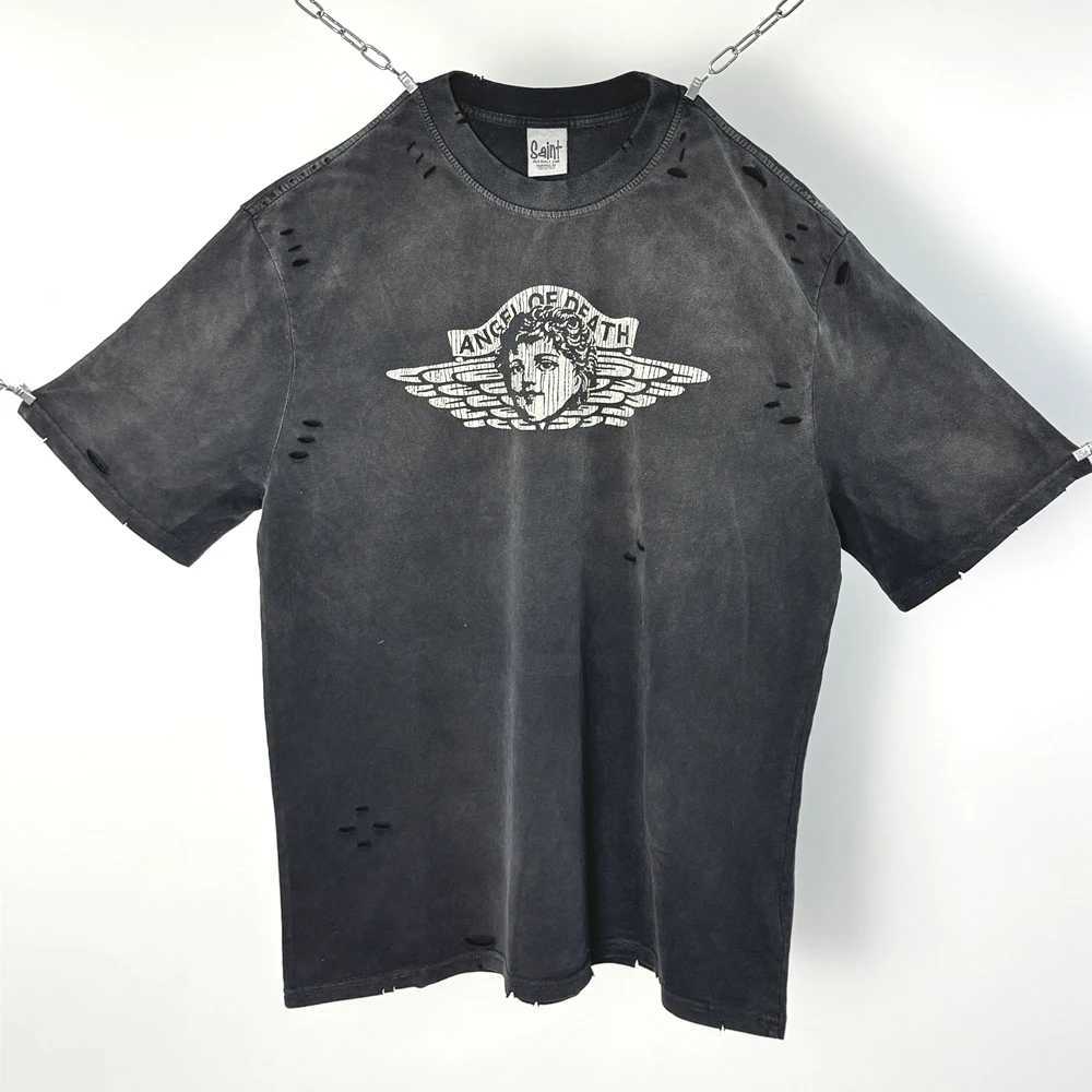 Yao Fashion SAINT OF MICHAEL Casual Graphics Print Streetwear Oversize HighStreet Vintage Tee Tops Y2k Retro T Shirt For Men X250329