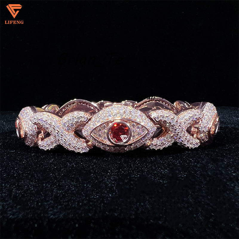 New Design 13mm Rose Gold Plated Hip Hop Jewelry Iced Out Men Moissanite Diamond Evil Eyes Infinity Cuban Bracelet