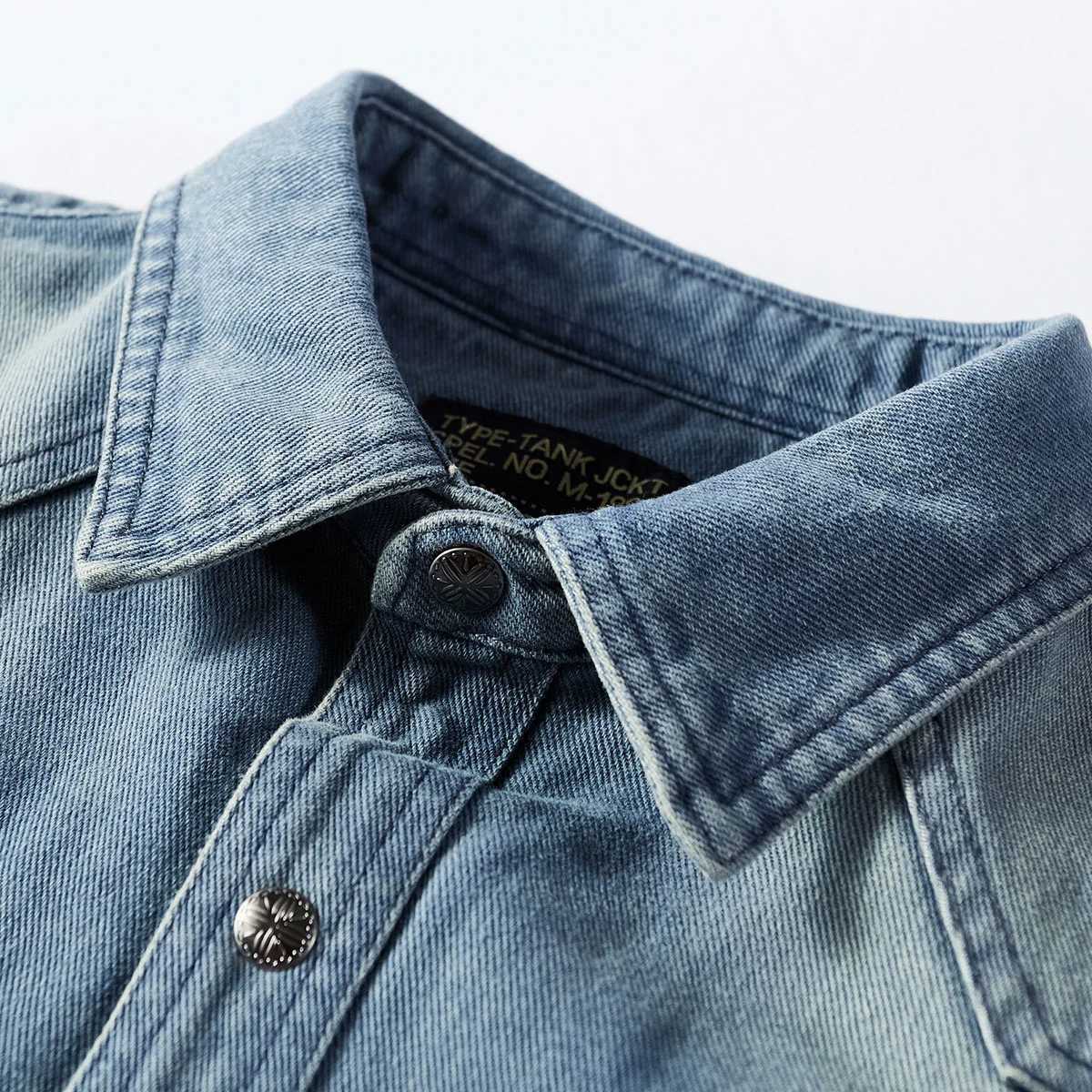 Denim Long Sleeve Shirt Large Luxury Mens Clothing Casual Mens Spring Clothing Collar Open Back Retro Shirt Coat X250329