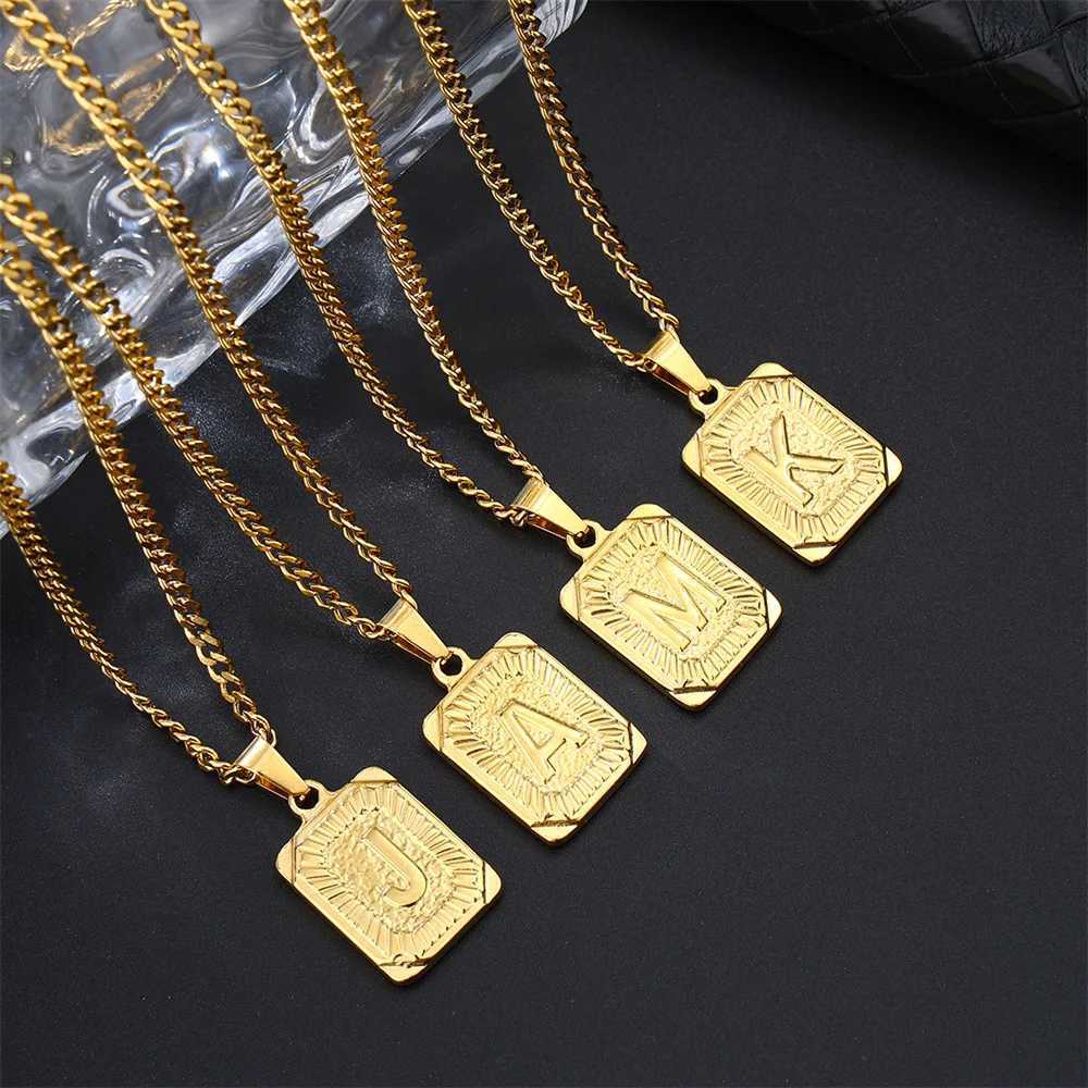 D Z Fashion Square Letter Pendant Necklace Mens Hip Hop Gold Stainless Steel Waterproof Charm Jewelry Birthday Gift Y250329