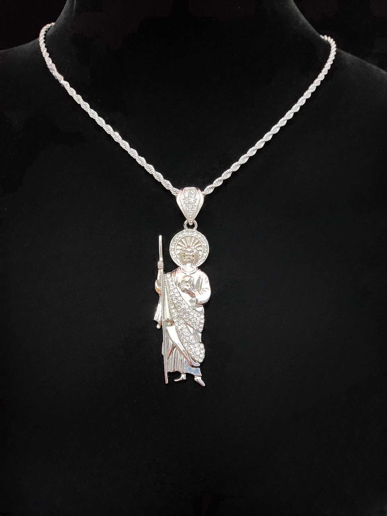 2024 New Hip Hop St. Jude Pendant Necklace Mens Womens Chain Ice Sparkling Necklace Hip Hop Jewelry Fashion Gift Y250329