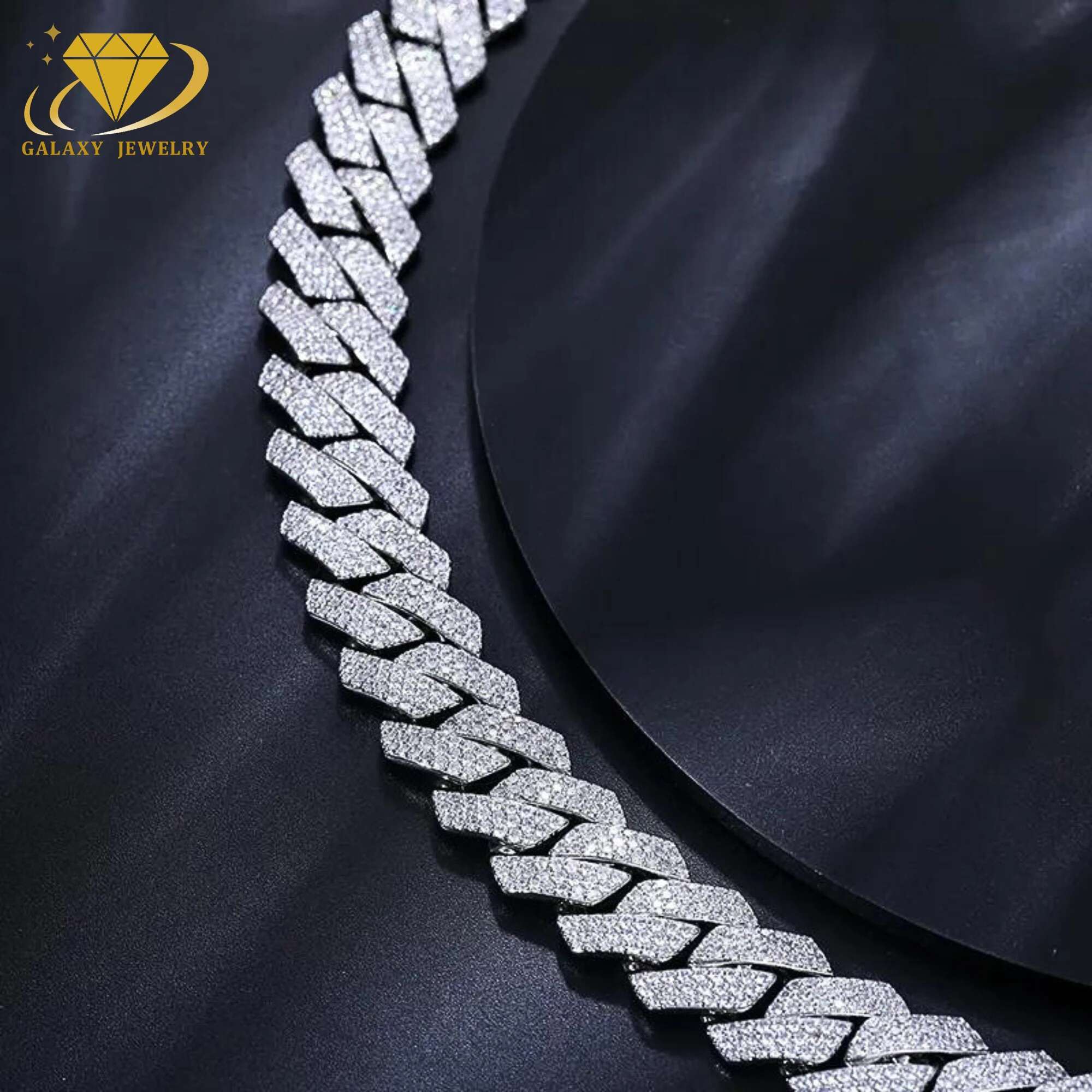 Fashion Jewelry 925 Solid Silver Cuban Bracelet 15mm Miami Iced Out 3 Rows Moissanite Diamond Cuban Link Chain for Men