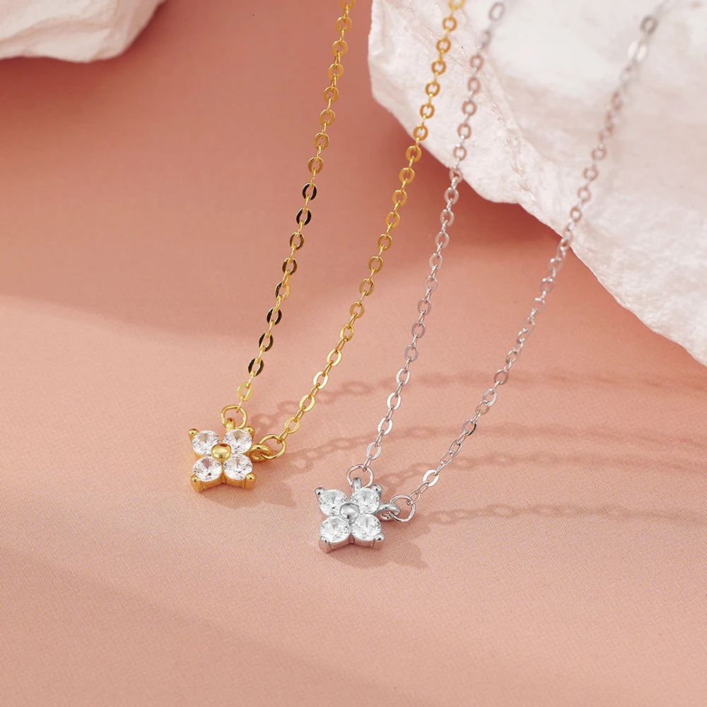 Fashion Tiny Flowers Dainty Necklace Gold Silver Stainless Steel Zircon Womens Pendant Jewelry Gift 250325