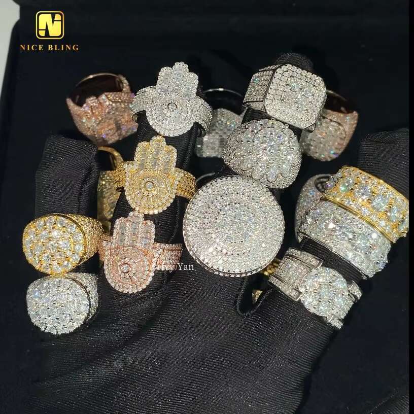 Hot Sale Multiple Choice Custom Iced Out Hip Hop Men Ring VVS Moissanite 925 Sterling Silver Rings Diamond Jewelry Ring for Men