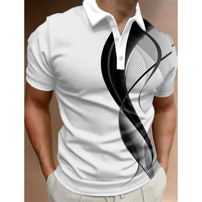 3D printed optical illusion mens polo shirt color striped pattern T-shirt summer casual lapel top loose T-shirt short sleeved W250329