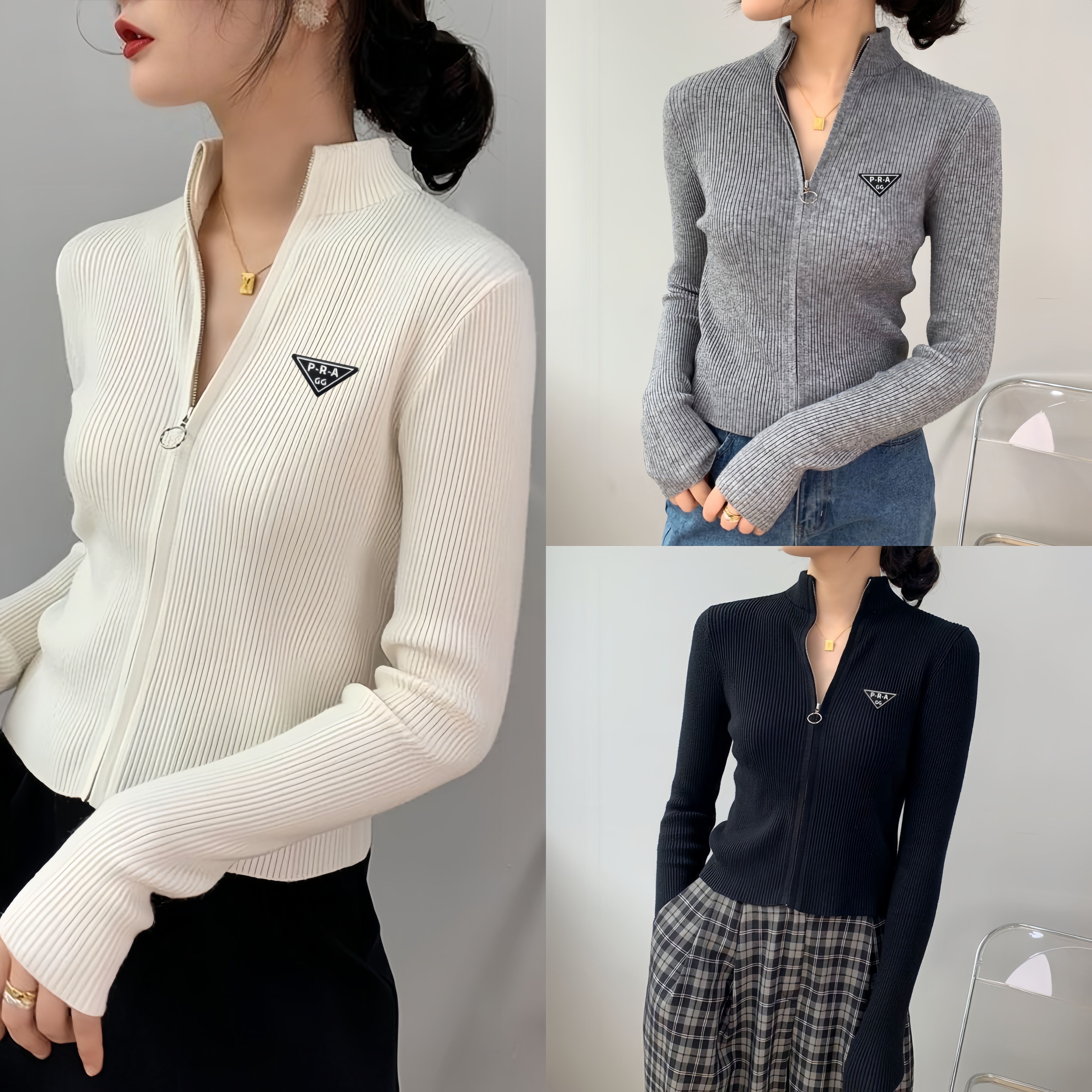 GG-P-R-A Fashion Designer Women's Tops Tees Ladies Slim Fit Knit Cardigan Top Knits Tees Women Cardigan Sweater With Zippers Short Style Lady Jumpers Shirt
