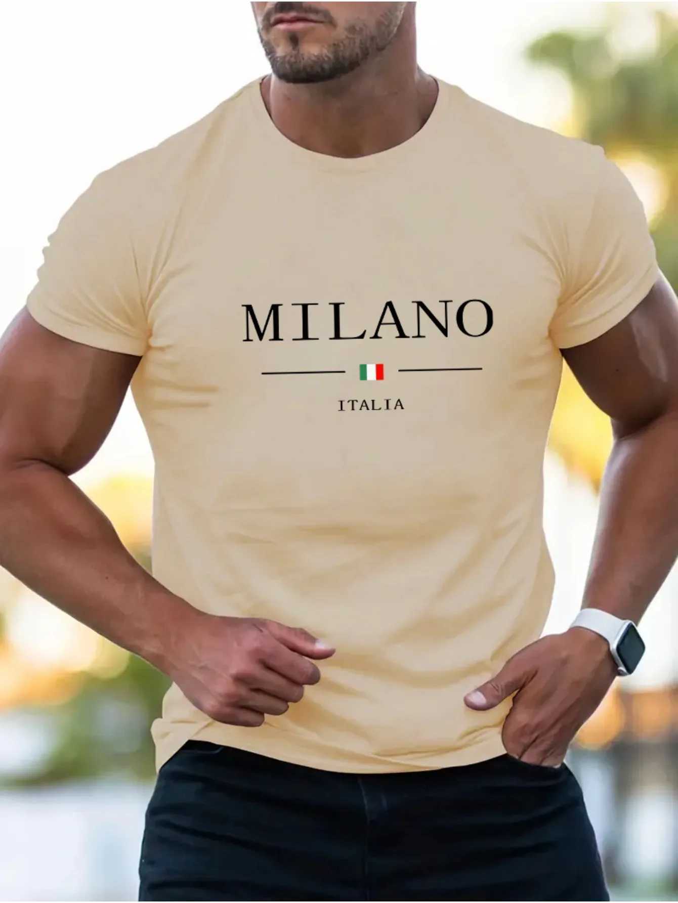 Summer mens 100% cotton casual sports loose plus MILANO print comfortable shopping round neck short sleeved T-shirt top X250329
