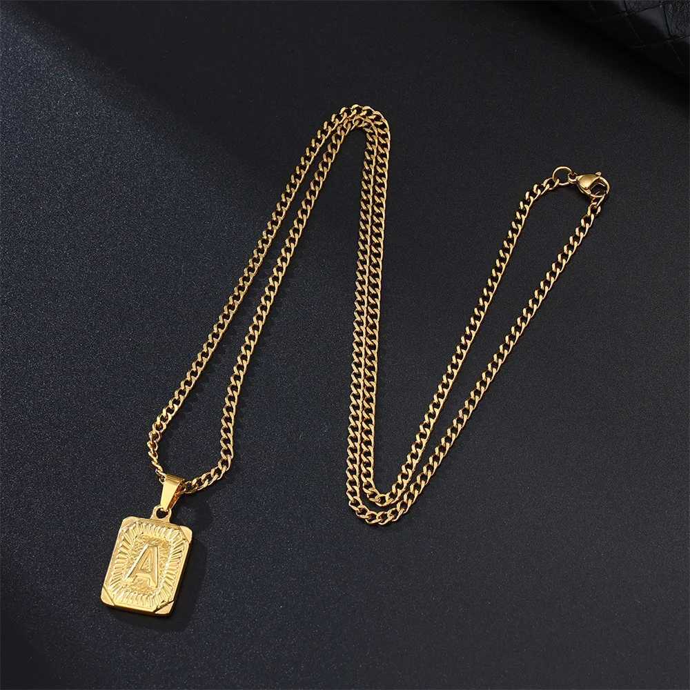 D Z Fashion Square Letter Pendant Necklace Mens Hip Hop Gold Stainless Steel Waterproof Charm Jewelry Birthday Gift Y250329