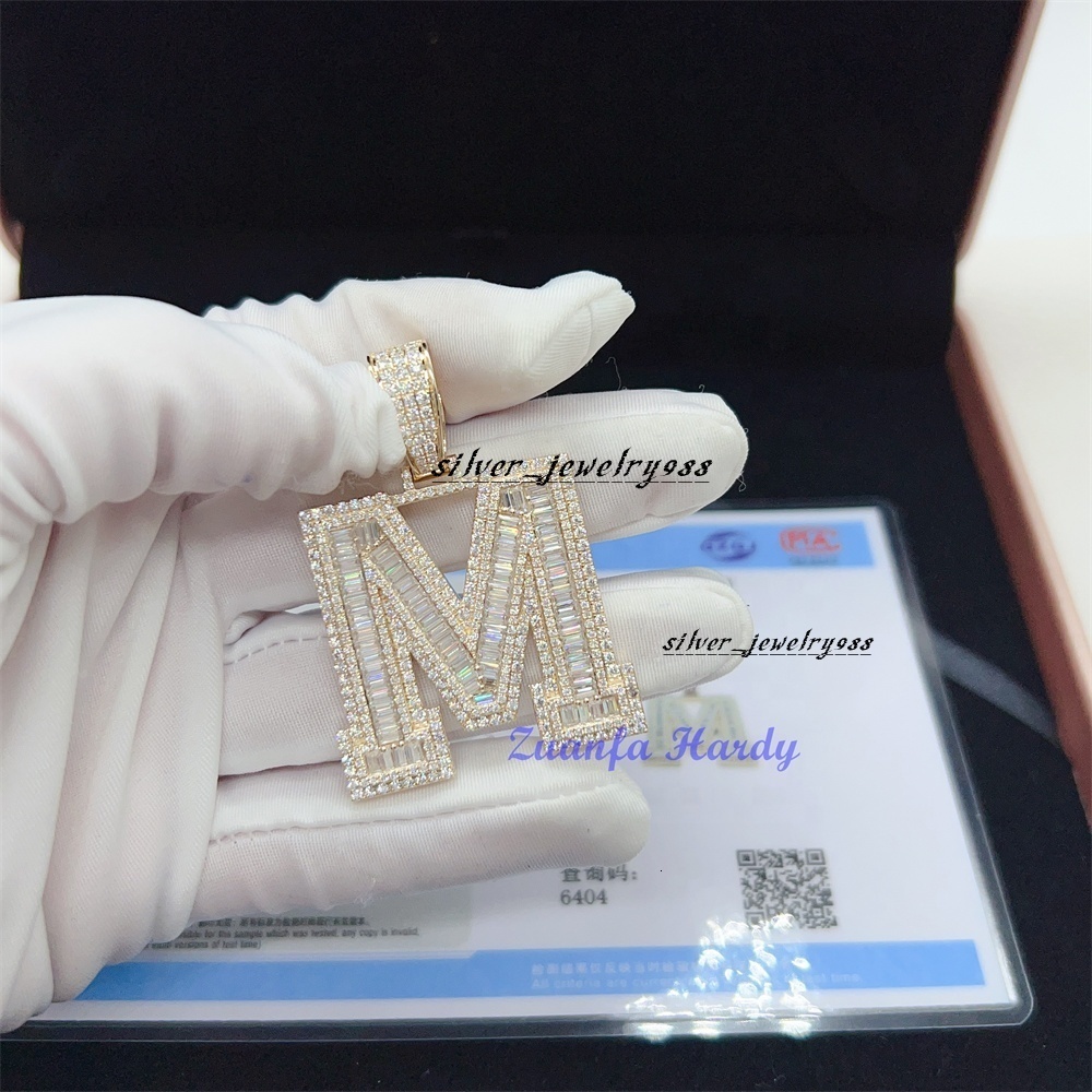 Custom Luxury Jewelry VVS Baguette Moissanite Diamond Cage Back Hip Hop Bling Initial Letter M Iced Out Moissanite Pendant