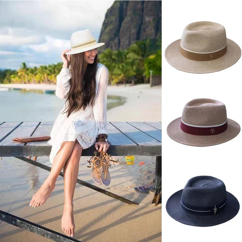 Natural Panama Soft Shaped Straw Hat Summer Women/Men Wide Brim Beach Sun Cap UV Protection Fedora Birthday Gift 250328