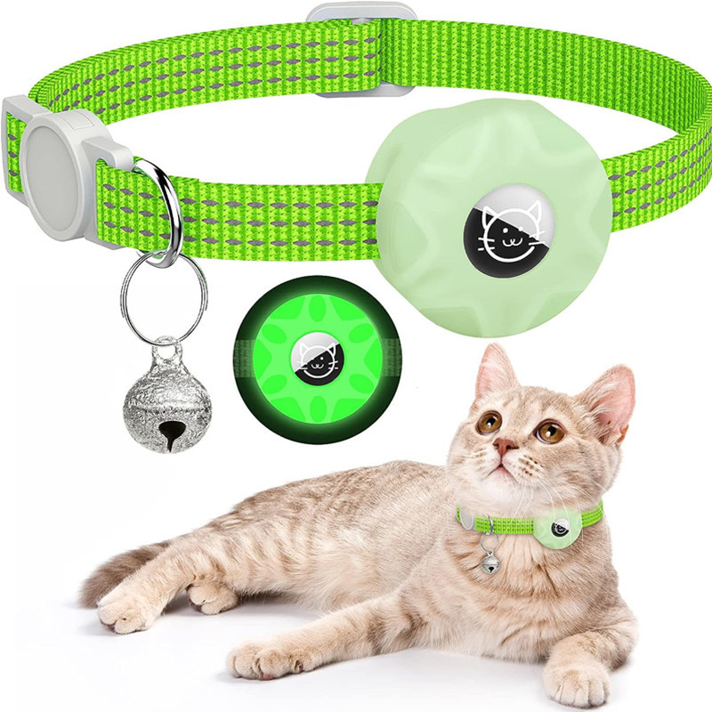 Apple AirTag Cat/Dog Collar with Silicone Case, Triple Reflective Stripes & Bell - Anti-Lost Pet Tracker Holder, Durable GPS Tracking Collar Accessori