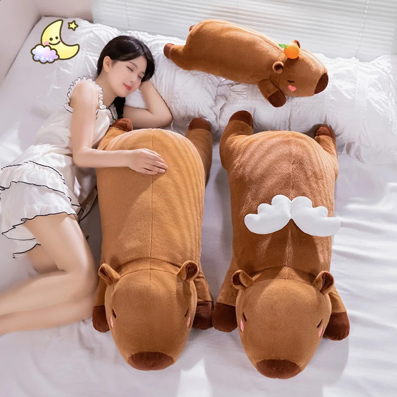 1pc Kawaii Stuffed Capybara Animal Fruit Persimmon Plush Long Pillow Cushion Soft Doll Cartoon Toys Cushion Decor Baby Boy Gifts 250328