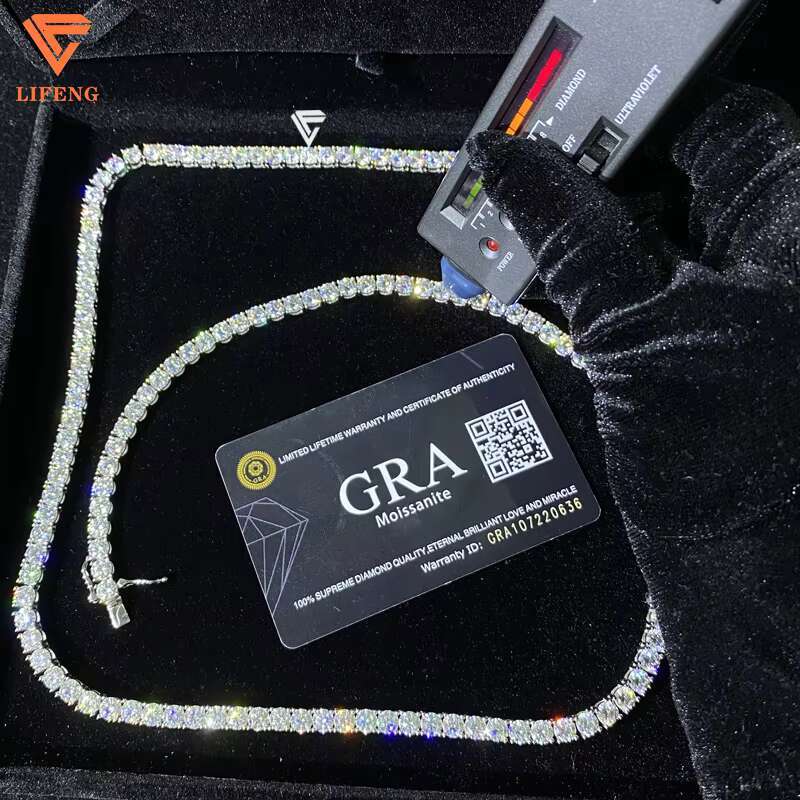 5mm Custom Tennis k Chains Sterg Sier Vvs Moissanite Fine Necklace Dia Hiphop Jewelry for Men