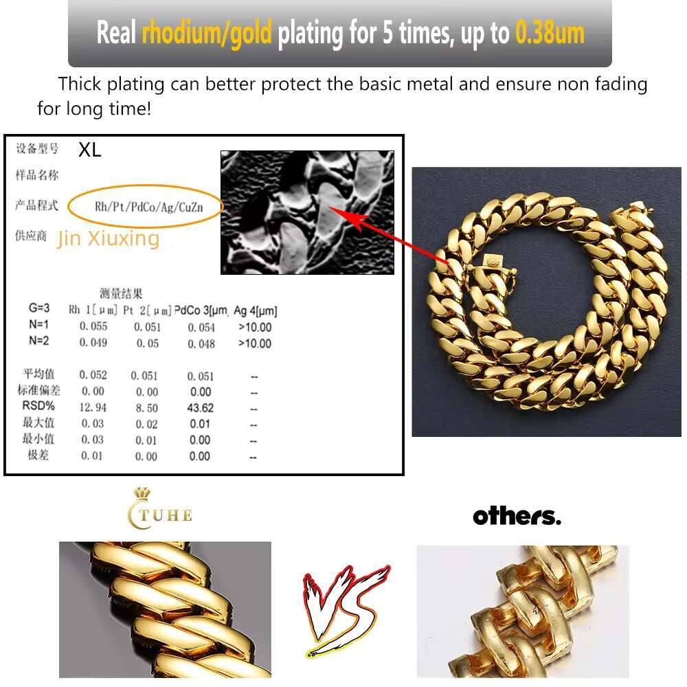 Wholesale Hip Hop Jewelry for Women Luxury 14K18K24K Gold Plated Choker Solid Miami Cuban Links Chains Necklace/bracelet for Men