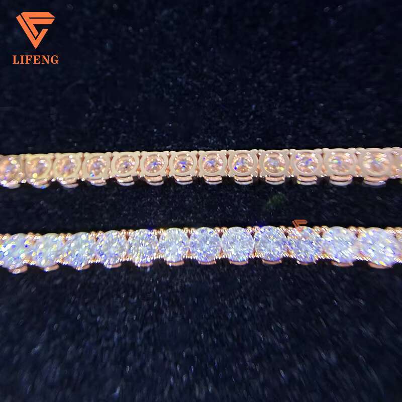 Fine Jewelry High Quality 925 Sterling Silver Necklace 5MM Iced Out VVS Moissanite Diamond Rose Gold Plated Hip Hop Tennis Chain