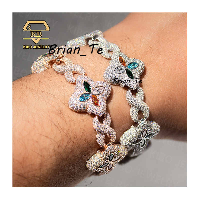 Hot Selling Clover Ice Chain New Tennis 4 Leaf Necklace 22mm Bracelet 925 Silver Moissanite Men Iced Out Hip Hop Chain