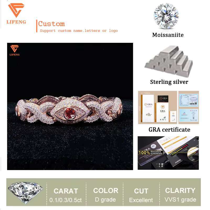 New Design 13mm Rose Gold Plated Hip Hop Jewelry Iced Out Men Moissanite Diamond Evil Eyes Infinity Cuban Bracelet