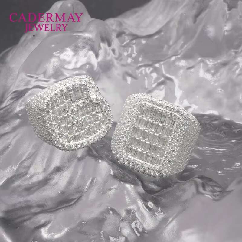Cadermay Custom Hip Hop Baguette and Round Shape Moissanite D VVS1 Cuban Silver925 Man Rings Band
