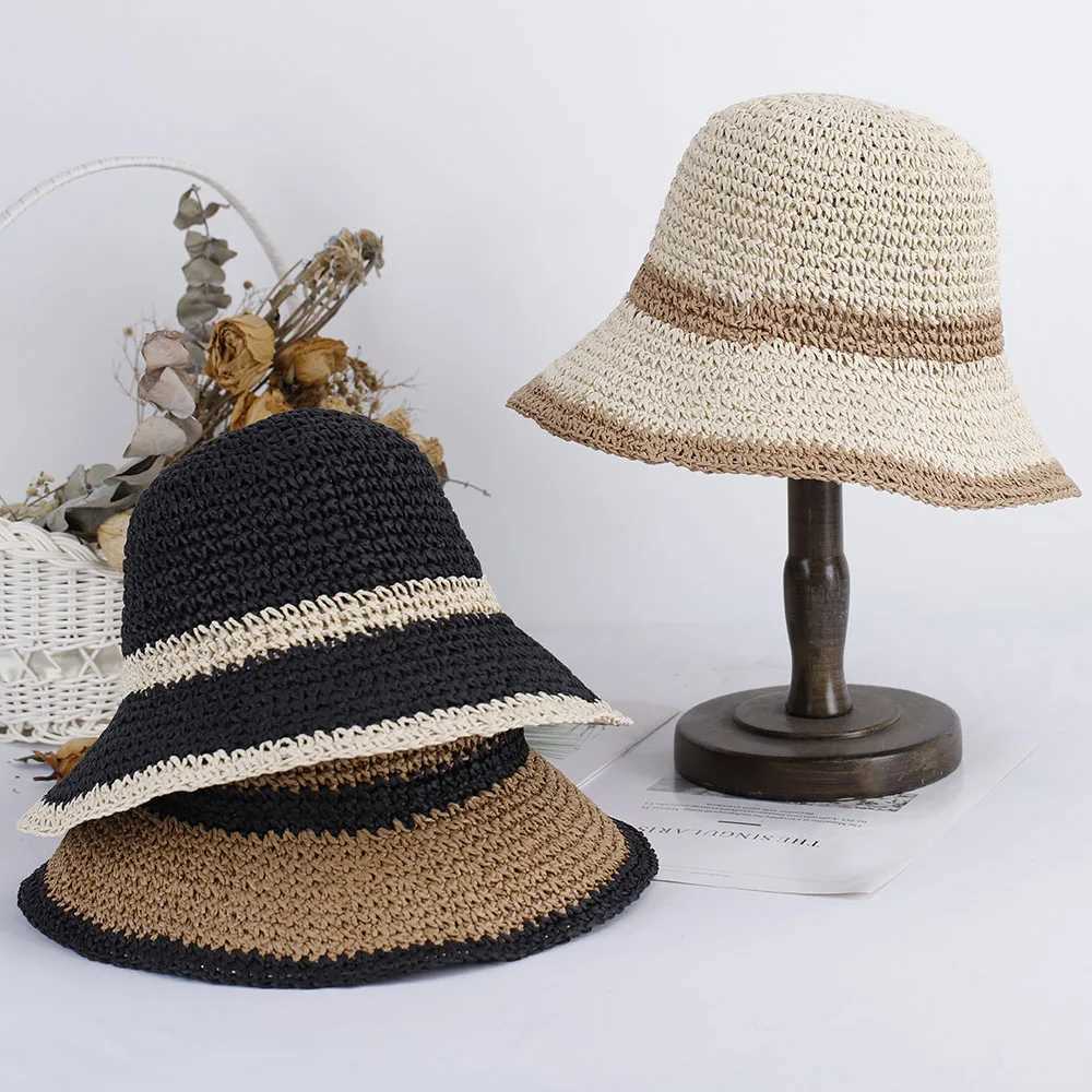 2025 Girl New fashion Style bucket hat Mticolor Foldable Sun stripe Hat For Beach Travel And Vacation handmade straw hat X250329