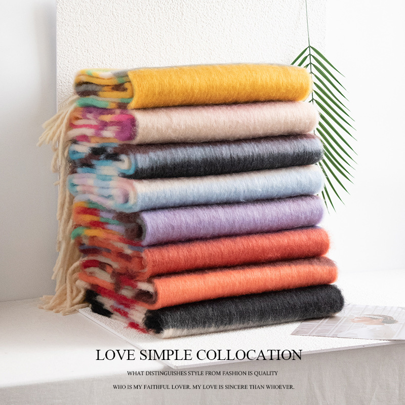 K260 Fluffy large fleece scarf for women high-end new Maillard plaid autumn and winter shawl warm neck scarf cross-border wholesale