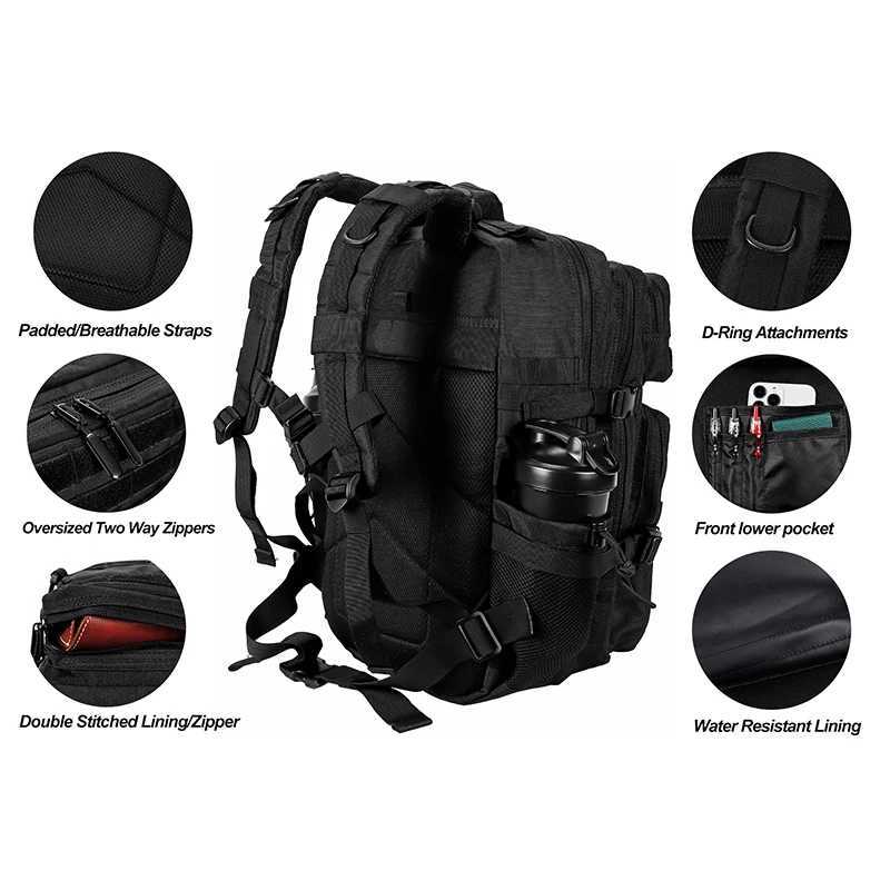 45L/35L/25L Mens and Womens Tactical Bag Waterproof Outdoor Travel Hiking Fitness Bag Military Rucksack with Bottom Bracket W250329
