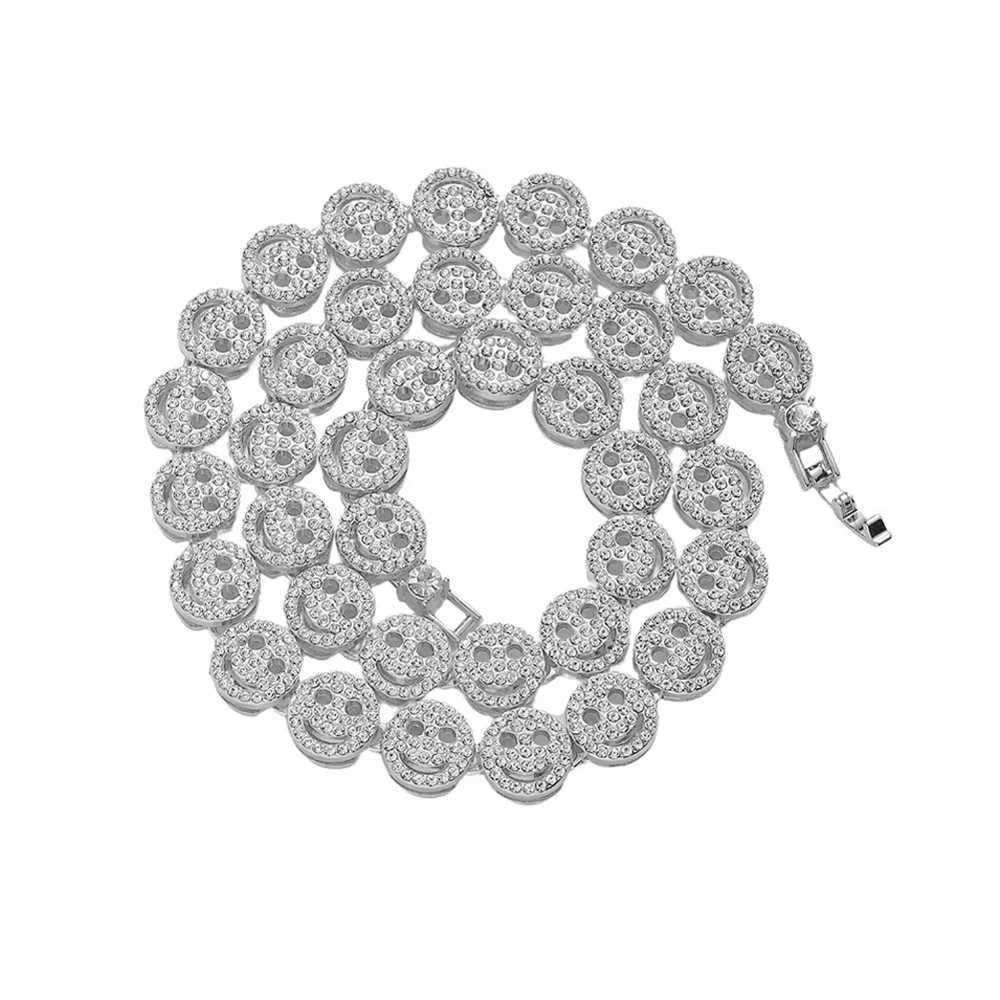 Mens Hip Hop Round Smile Tennis Chain Necklace Hip Hop Ice Sparkle 12mm Crystal Bracelet Set Fashion Charm Jewelry Y250329