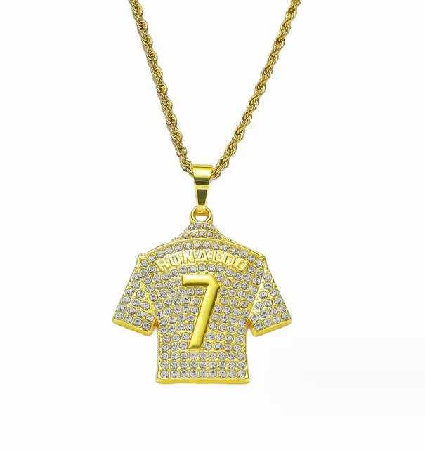 Hip Hop Mens Football Necklace 7 Pendants Stainless Steel Chain Ice Sparkling Rhinestone Necklace Sports Jewelry Gift Y250329