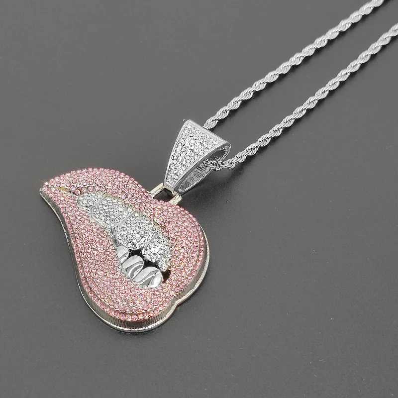 Womens Hip Hop Bite Pendant Necklace with 13mm Crystal Cuban Chain Ice Shining Hip Hop Necklace Fashion Jewelry Y250329