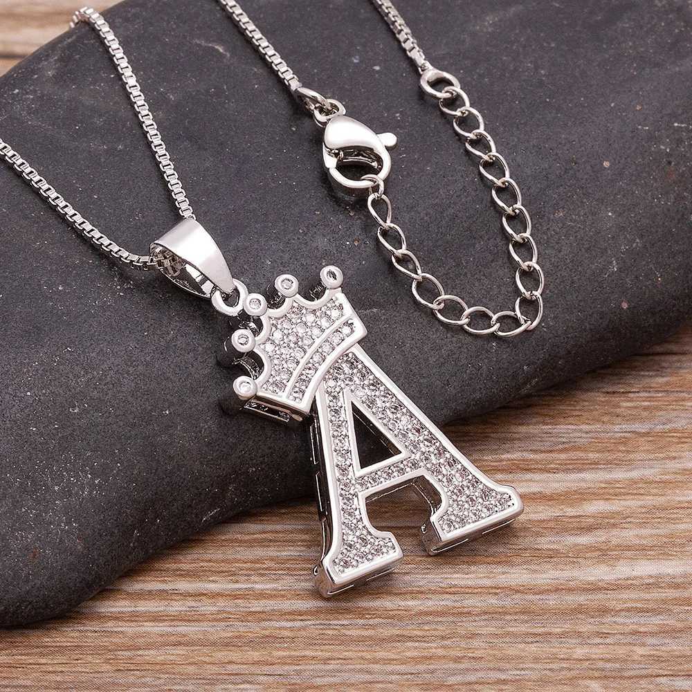 Fashion Luxury A-Z Crown Letter Pendant Chain Necklace Punk Style Lucky Beginner Name Jewelry Best Party Wedding Birthday Gift Y250329