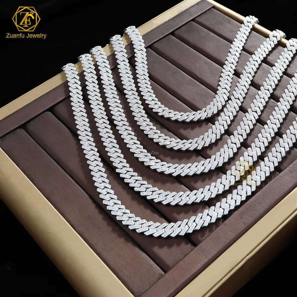 Factory Wholesale Custom Vvs Moissanite Dia 8mm 10mm 12mm Cuban k Chain Necklace Sier Fine Jewelry for Man Woman