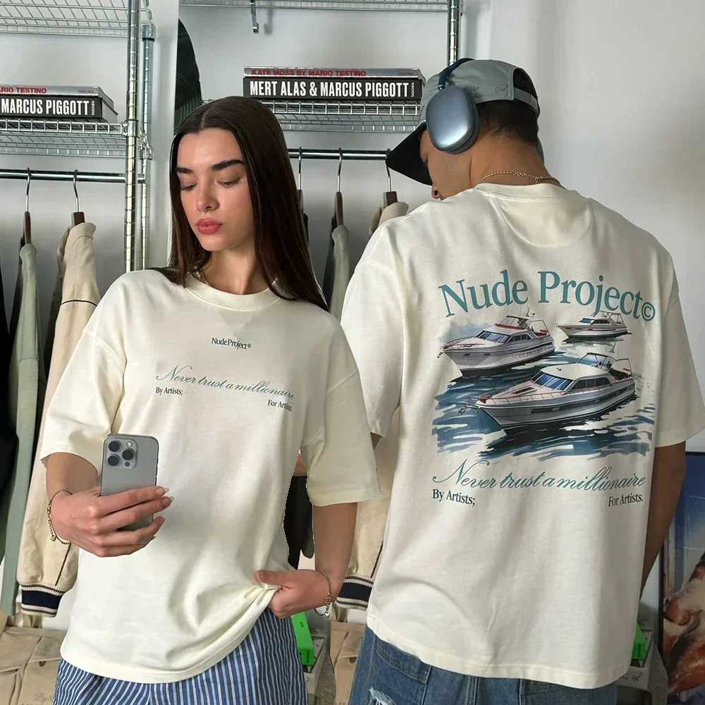 2025 New Hot Sale Trendy Printed Nude Project Men Women Vacation Designer T-shirt Brands Street Short Sleeves Top X250329