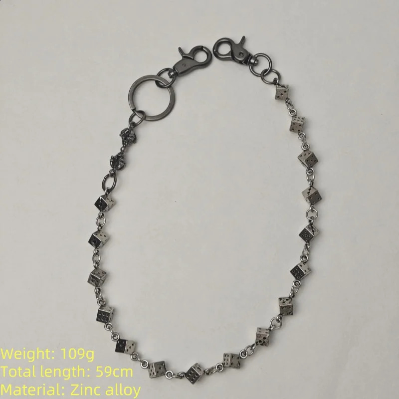 Jin Gangchu Mens Pants Lucky Dice Chain Silver Metal One Waist Retro Keychain y2k Accessories Wholesale 250325