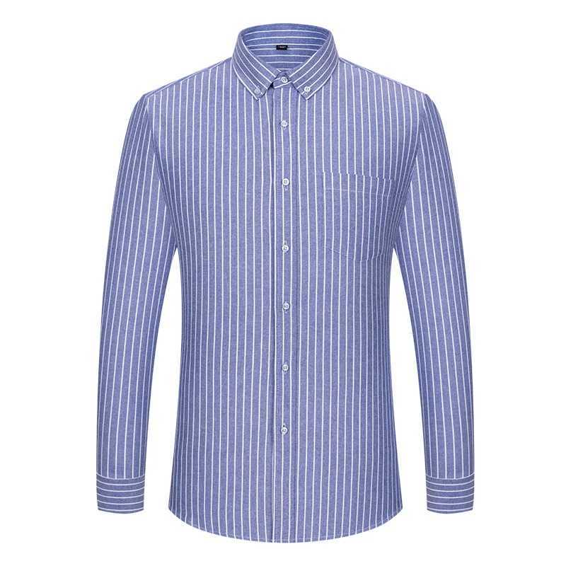 100% pure cotton Oxford mens striped plain shirt mens business casual Khmer long sleeved mens button up shirt 6XL 7XL X250329
